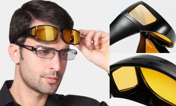 iMAGE OF AM MAN WEARING GAZE DarkGlo Glasses AND IMAGE IF GAZE DarkGlo Glasses from different angles